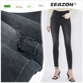 ZZ0196 Nero Colore nero Tessuto jeans denim tinto in filo Materiale con cotone US BCI