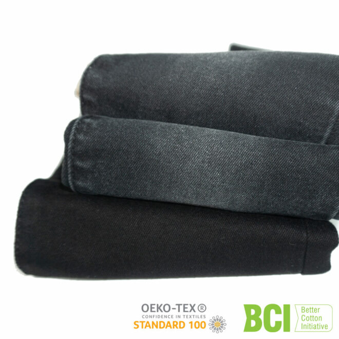 ZZ0196 Black Black Color Dyed Denim Jeans Fabric Material with US BCI Cotton - 7
