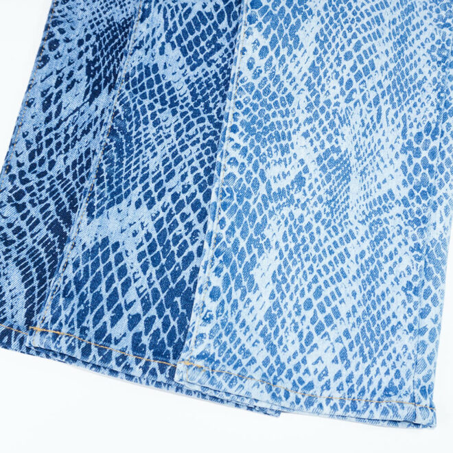 WX2523JTPF1 Customize Print Design Snakeskin Pattern Cotton Denim Fabric for women dress-2