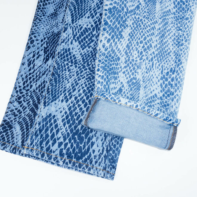 WX2523JTPF1 Customize Print Design Snakeskin Pattern Cotton Denim Fabric for women dress-3